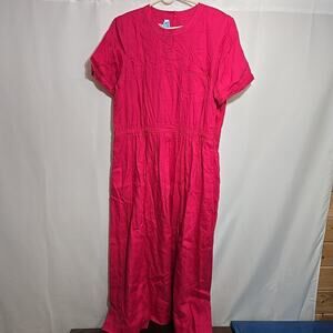 VTG Talbots 100% Linen Dress Womens Size 16 Barbie Pink 80s 90s Shoulder Pads